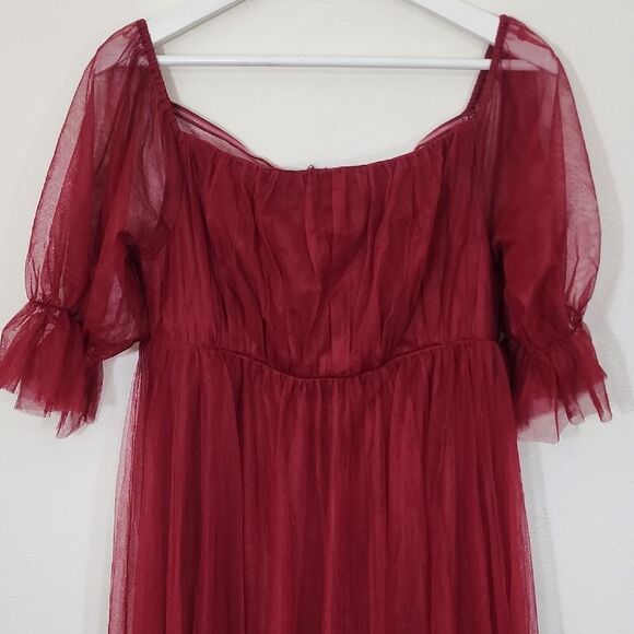 Ever Pretty Deep Red Maxi Gown with Puff Sleeves and Scoop Neck Size XL NWT - Picture 2 of 10